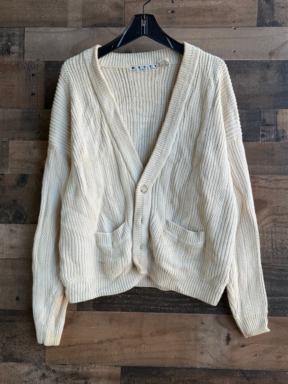 Vintage BASIX Fenn Wright and Manson Cream Chunky Knit Cardigan Sweater- Size XL